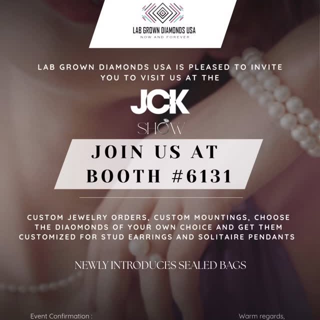 ✨ Exciting News! ✨

Discover timeless craftsmanship and modern luxury with Lab Grown Diamonds USA at the JCK Show! ????

???? Visit us at Booth #6131
Explore custom jewelry, choose your perfect diamonds, and experience our newly introduced sealed bags! ????

For confirmations, contact: sales@lgdusallc.com

#JCKShow2025 #CustomJewelry #LuxuryDesign #JewelryInnovation #NYCFashion #VegasJewelryShow #DiamondDesign #JewelryTrends #JewelryExhibition #JewelryBranding #FineJewelryUSA #SustainableJewelry #JewelryDesignNY

Lab Grown Diamonds USA, Custom Jewelry, Diamond Jewelry, Ethical Diamonds, Sustainable Luxury, Jewelry Manufacturer, Diamond Supplier, Fine Jewelry, Custom Engagement Rings, Conflict-Free Diamonds